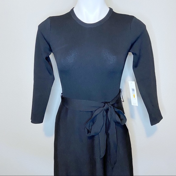 SOLD.    NWT Eliza J Fit and Flare Tie Waist Sweater Dress - Picture 3 of 8